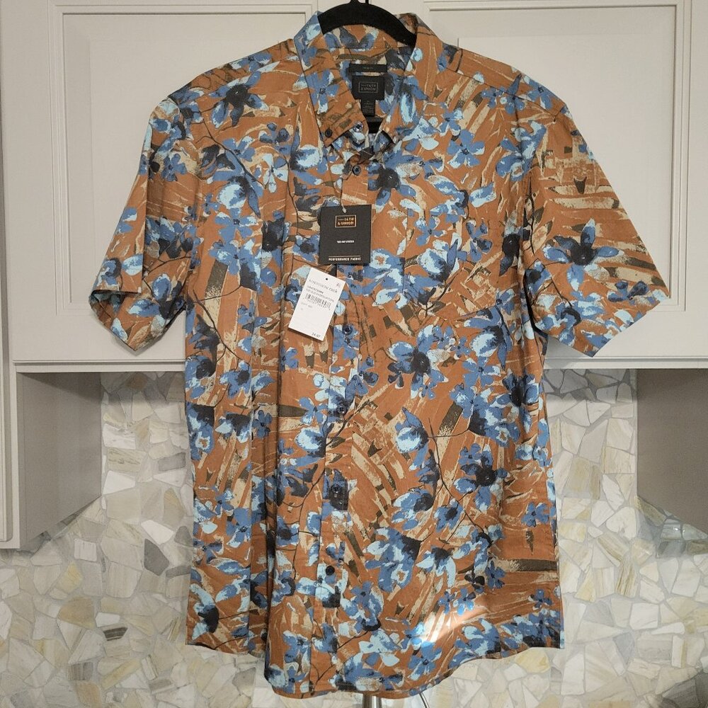 NWT 14th & Union Brand Men's Shirt, XL Blue & Brownish Rust Colored